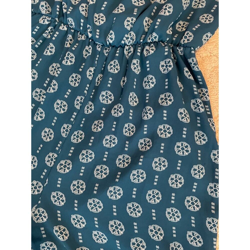 Mi Ami Teal White Mandala Wide Leg Jumpsuit L Boho Resort Vacation - Picture 3 of 4